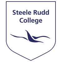 Blue shield-shaped logo with the text "Steele Rudd College" above a stylized wave graphic.