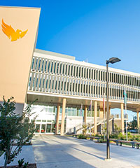 B Block and the new walk-bridge to A Block.