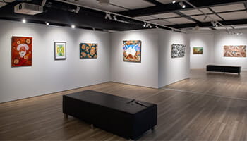 Inside an art gallery. 