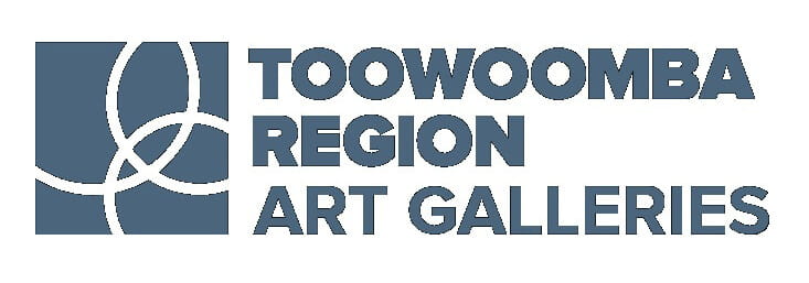 Logo for Toowoomba Region Art Galleries with overlapping circle design on the left and the name in bold text on the right.