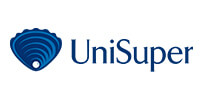 UniSuper logo featuring a blue abstract shell design to the left of the word "UniSuper" in blue text on a white background.