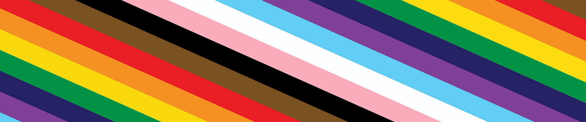 Diagonal stripes in various colors, including yellow, white, orange, brown, black, pink, blue, green, purple, and red, representing diversity and inclusion.