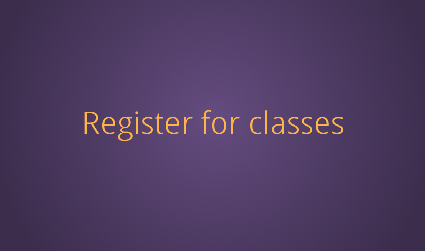 Text on a purple background reads, "Registering for classes.