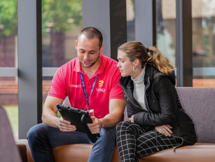 concierge talking to student