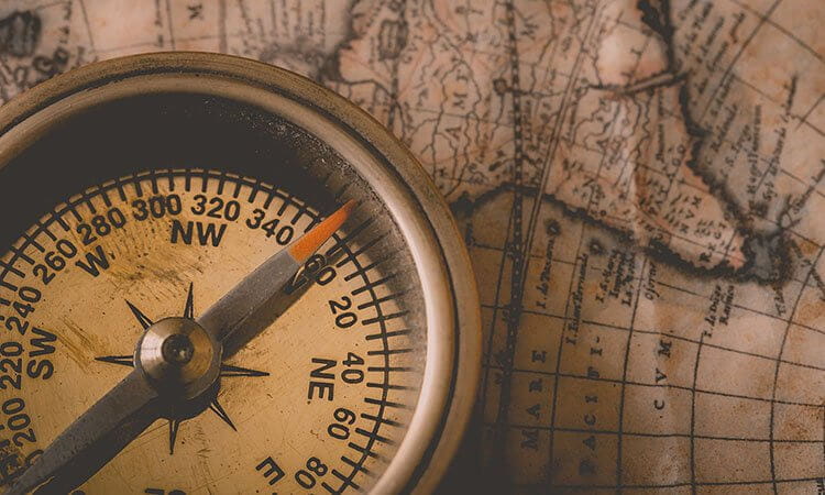 A compass on a map