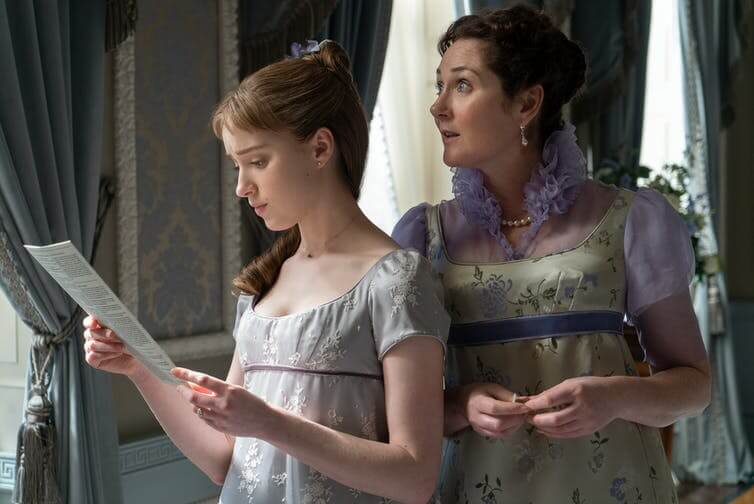 Lady Violet (right) has sound advice for her daughter Daphne: ‘You must simply marry the man who feels like your dearest friend’. LIAM DANIEL/NETFLIX