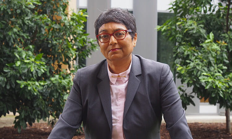 Woman in library.