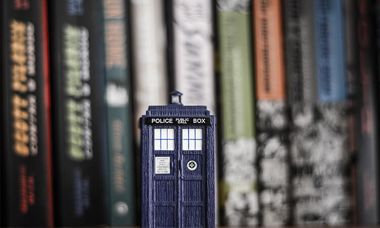 tardis box against books