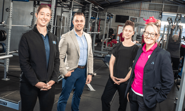 University of Southern Queensland researchers Dr Edward Bliss and Tahnee Downs are joined by Lauren Taylor, exercise physiologist at The Fit Lab Toowoomba (left) and Gaye Foot, Blush Breast Care Nurse from Blush Cancer Care and St Andrew’s Hospital Toowoomba (right). 