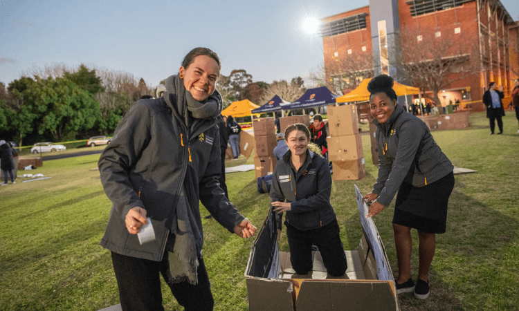 UniSQ Student Ambassador’s Olivia Sedl, Michaela Brown and Riziki Msabah at the University of Southern Queensland.