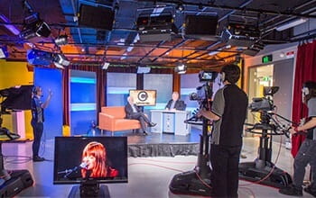 Inside a television production studio at USQ Springfield