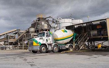 Green concrete truck