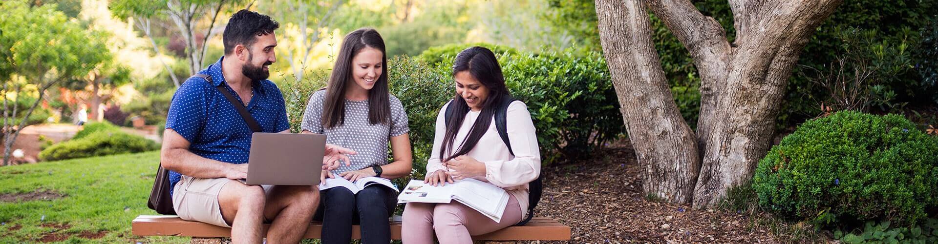 Students studying in the Japanese Gardens