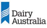 Dairy Australia logo featuring a blue vertical ribbon with white curved lines next to the text "Dairy Australia" in black.