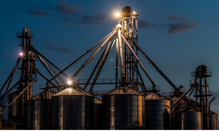 silos in the evening light