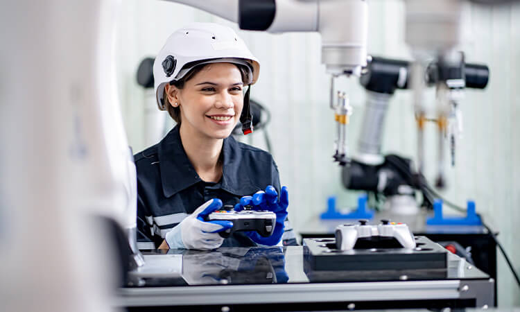 Lady working with engineering equipment.