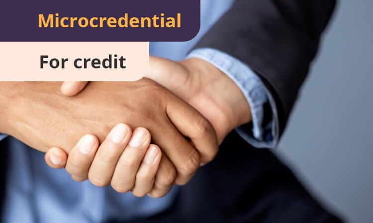 Two people shaking hands; text reads "Microcredential for credit.