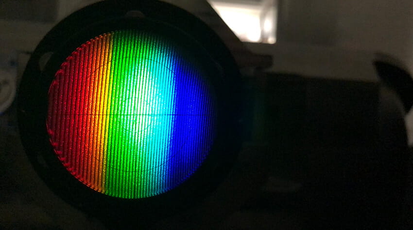 Lens coloured red, yellow, green and blues