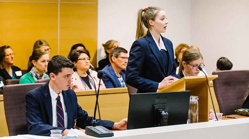 Students participating in a UniSQ Moot Court session